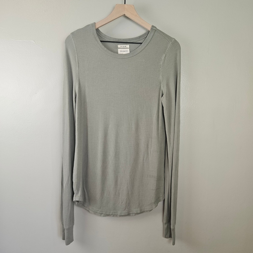 Thread & Supply Ribbed Heavyweight Jersey Long‎ Sleeve Top Sz L Sage Green Shirt